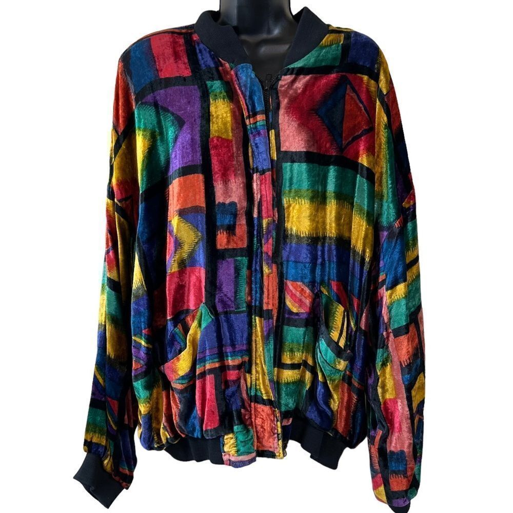 effeci vintage velvet abstract print bomber jacket